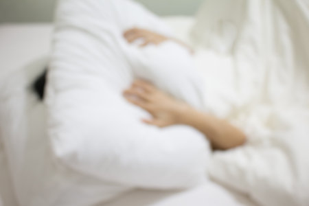 Blurred of young girl with hiden face on bedroom, Stop Rape concept.の写真素材