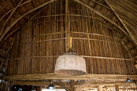 Decoration bamboo lamp in bamboo house.の写真素材