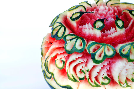 carved watermelon on white background.の写真素材