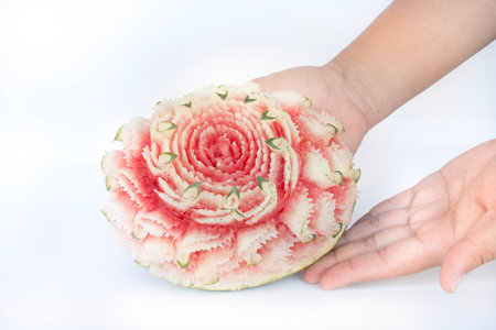 carved watermelon on white background.の写真素材