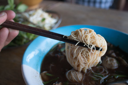 Noodle with Pork, Pork ball and vegetable.