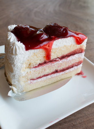 Closeup of strawberry cake.