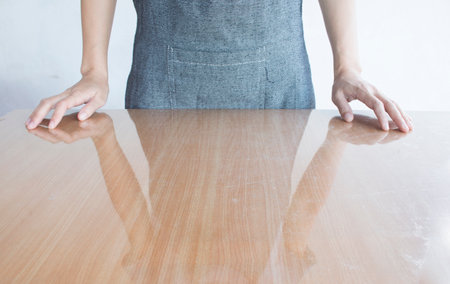 Woman with empty kitchen counter, concept Prepare foodの写真素材