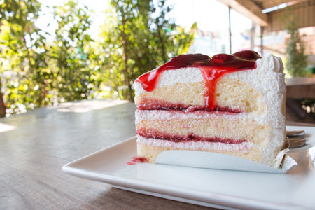 Closeup of strawberry cake.