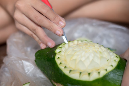 Closeup of Fruit Carving food art concept.の写真素材