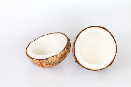 Close up of coconut on white background.の写真素材