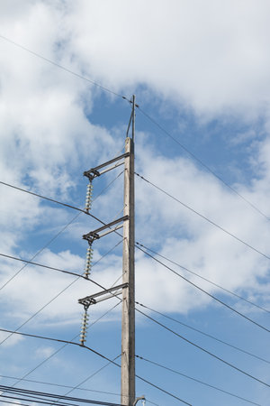 Electric power lines in the sky.の写真素材