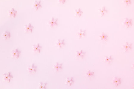 Little pink flower pattern on pink background.の写真素材