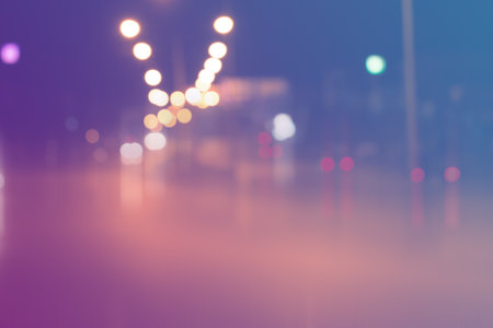 Blurred light on road in city with bokeh abstract background.