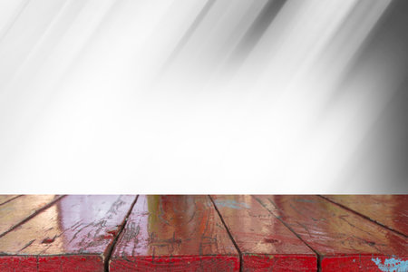Empty desk with Gray blurred with bokeh abstract background.