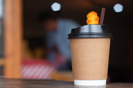 Coffee Cup of hot draink  on wooden desk in coffee's shop.の写真素材