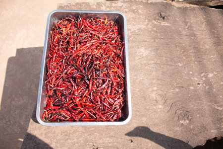 Dried red chilli or chilli cayenne peppers.