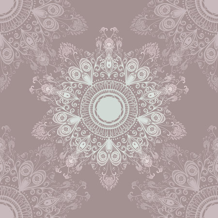 Softly colored seamless hand drawn circular floral ornament  のイラスト素材