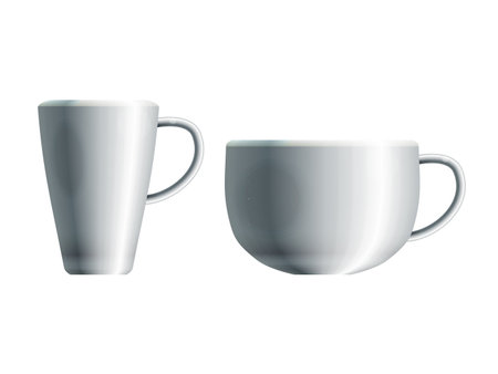 Realistic drawing of two blank white ceramic cups  のイラスト素材