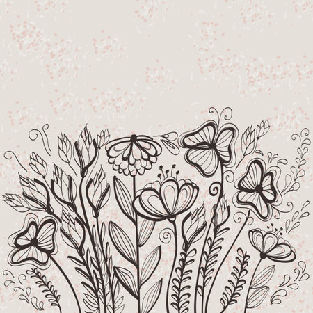 Grunge hand drawn floral greeting cardのイラスト素材