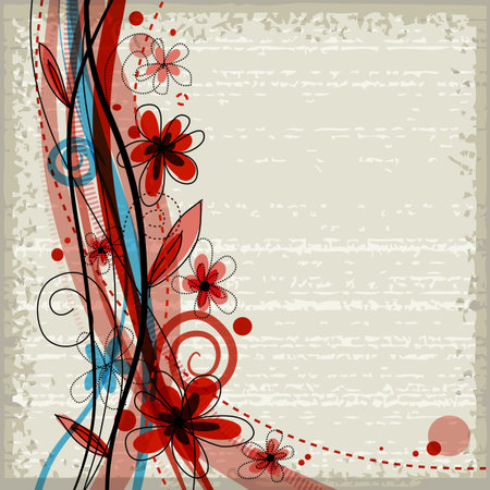Grunge floral background with red and blue flowers  のイラスト素材