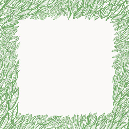 Seamless hand drawn frame with leavesのイラスト素材