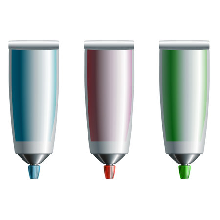 Set of blue, red, and green tubes of closed toothpaste  のイラスト素材