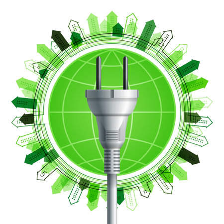 White electricity plug over the earth with buildings  のイラスト素材