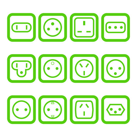 Set of 12 types of electricity outlets for different countriesのイラスト素材