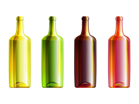 Set of 4 wine opened bottles with different glass color のイラスト素材