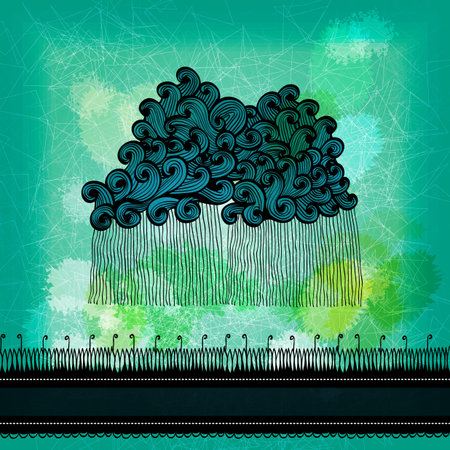 Abstract grunge greeting card with hand drawn clouds and rain  Eps10のイラスト素材