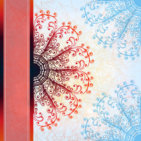 Grunge greeting card with hand drawn circular floral ornament  Eps10のイラスト素材