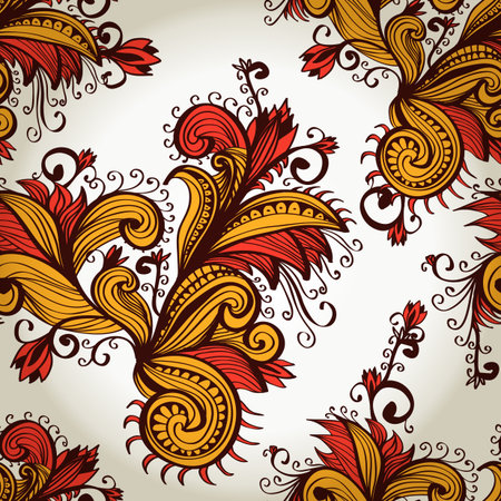 Seamless bright floral background with orange leaves and flowers  Eps10のイラスト素材