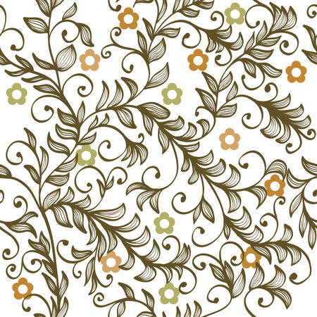 Beautiful seamless hand drawn elegant floral background with branches and flowersのイラスト素材