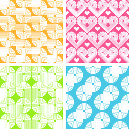 Set of four bright seamless geometrical retro patternsのイラスト素材