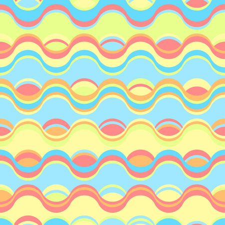 Seamless bright retro abstract geometric pattern with waves and ripplesのイラスト素材