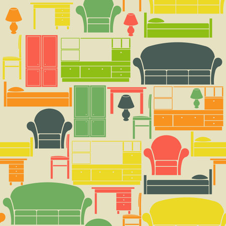 Seamless vintage pattern with furniture elementsのイラスト素材