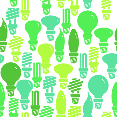 Seamless green and white pattern with energy saving lampsのイラスト素材
