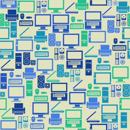 Seamless vintage pattern with computer elementsのイラスト素材
