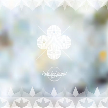 Minimalistic blue defocused background with white label and geometric ornament  Eps10のイラスト素材