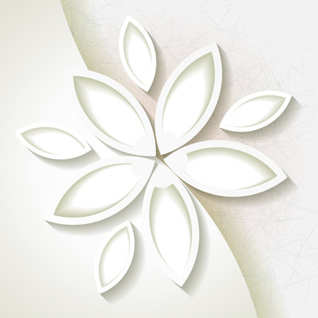 Minimalistic background with white origami paper flower  のイラスト素材