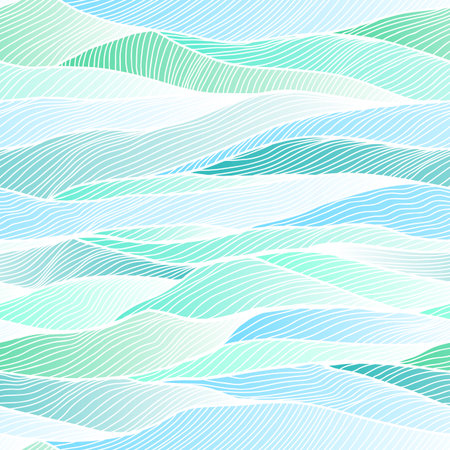 Seamless hand drawn gradient blue background with horizontal wavesのイラスト素材