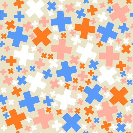 Seamless retro geometric pattern with plusesのイラスト素材