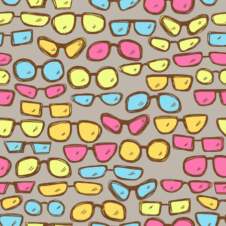 Seamless hand drawn pattern with colorful glassesのイラスト素材