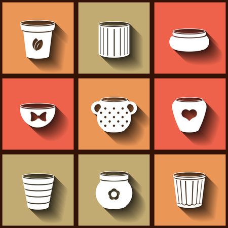 Set of 9 flat icons with flower pots. のイラスト素材