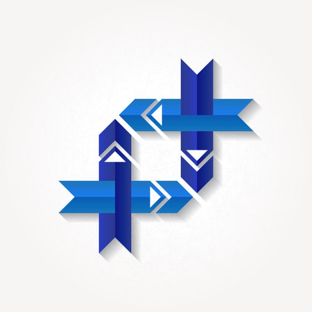 Abstract sign with four blue folded ribbons. Eps10のイラスト素材