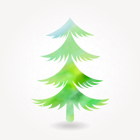 Stylized silhouette of green pine tree with watercolor textureのイラスト素材