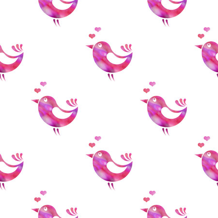 Seamless pattern with stylized silhouettes of small birds with watercolor textureのイラスト素材