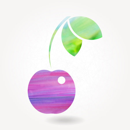 Stylized silhouette of cherry with watercolor textureのイラスト素材