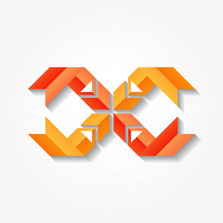 Abstract sign with four red folded ribbons. Eps10のイラスト素材