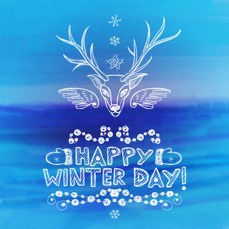 Hand drawn Christmas greeting card with deer head. Eps10のイラスト素材