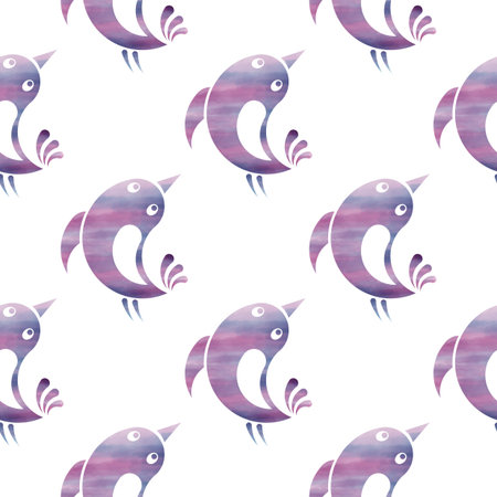 Seamless pattern with stylized silhouettes of small birds with watercolor textureのイラスト素材