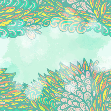 Hand drawn seamless grunge blue invitation card design with flowers and leavesのイラスト素材