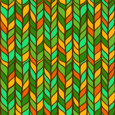 Seamless colorful pattern with hand drawn stylized doodle leavesのイラスト素材