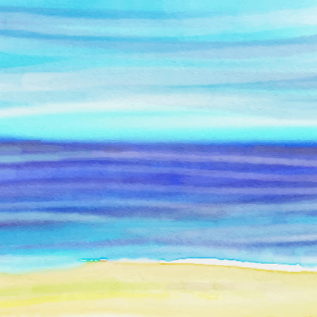 Blue watercolor texture with abstract sea waves and sandのイラスト素材